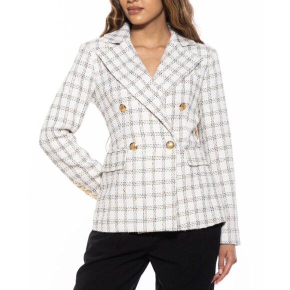 Alexia Admor Women's Ivory Plaid Checkered Farrah Tweed Blazer Size 12 - Picture 3 of 11